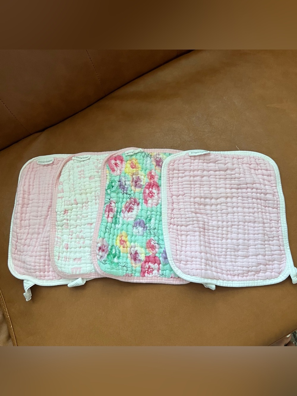 Honest Baby Clothing Organic Bundle of 4 Pink crinkle muslin baby washcloths